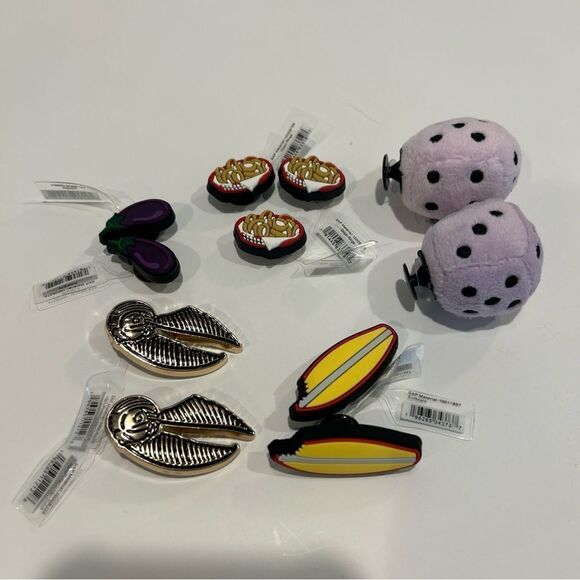 NEW 11 Pcs crocs jibbitz charms H Potter Dice Spaghetti Surfboard Eggplant c6 - Picture 1 of 6